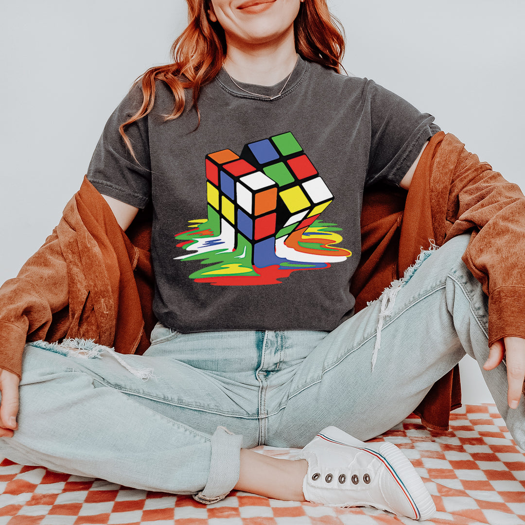 Melting Multi-Colored Cube graphic on Garment-Dyed Heavyweight Unisex T-Shirt alternate view 3
