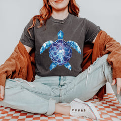 Ocean Aura Tie-Dye Sea Turtle graphic on Garment-Dyed Heavyweight Unisex T-Shirt alternate view 3