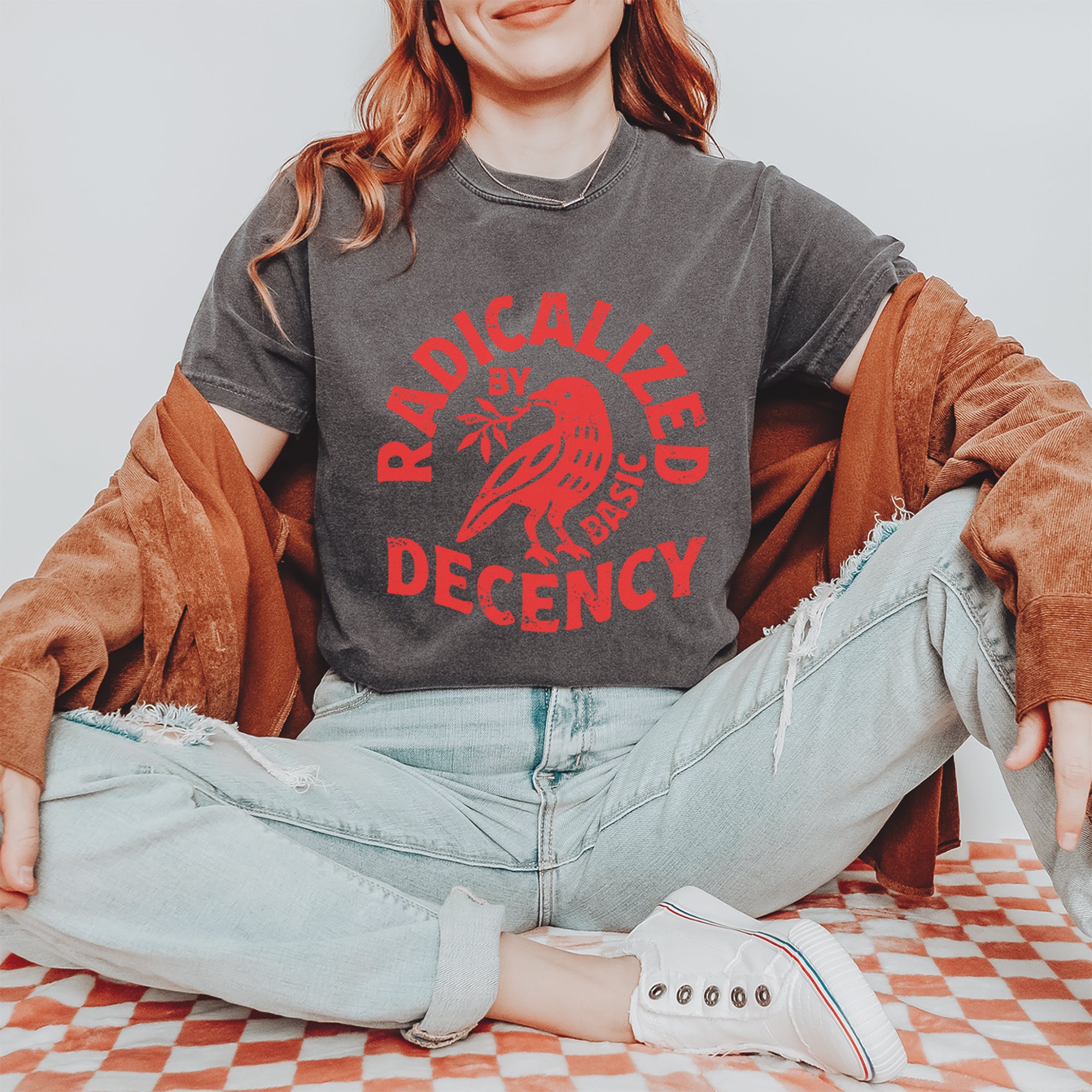 Radicalized by Basic Decency Dove Protest Statement Vintage Soft Unisex T-shirt 