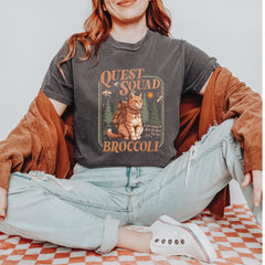 Quest Squad Broccoli Cat Fantasy Reader  Vintage Soft Unisex T-shirt 