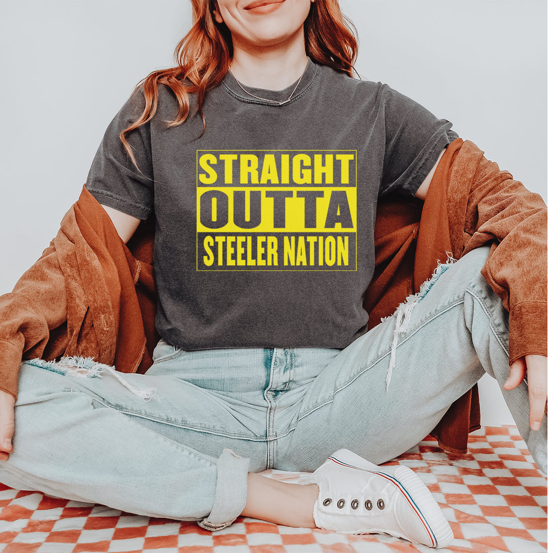 Straight Outta Steeler Nation Football graphic on Garment-Dyed Heavyweight Unisex T-Shirt alternate view 31
