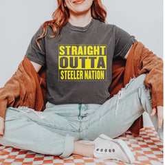 Straight Outta Steeler Nation Football graphic on Garment-Dyed Heavyweight Unisex T-Shirt alternate view 31
