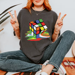 Melting Multi-Colored Cube graphic on Garment-Dyed Heavyweight Unisex T-Shirt alternate view 4
