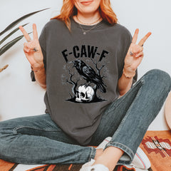 F-Caw-F Crow On Skull F-ck Off Gothic Vintage Soft Unisex T-shirt 