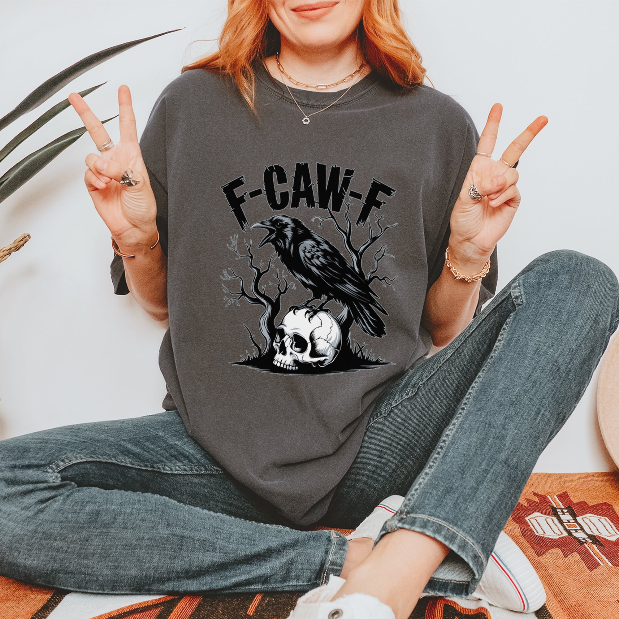 F-Caw-F Crow On Skull F-ck Off Gothic Vintage Soft Unisex T-shirt 