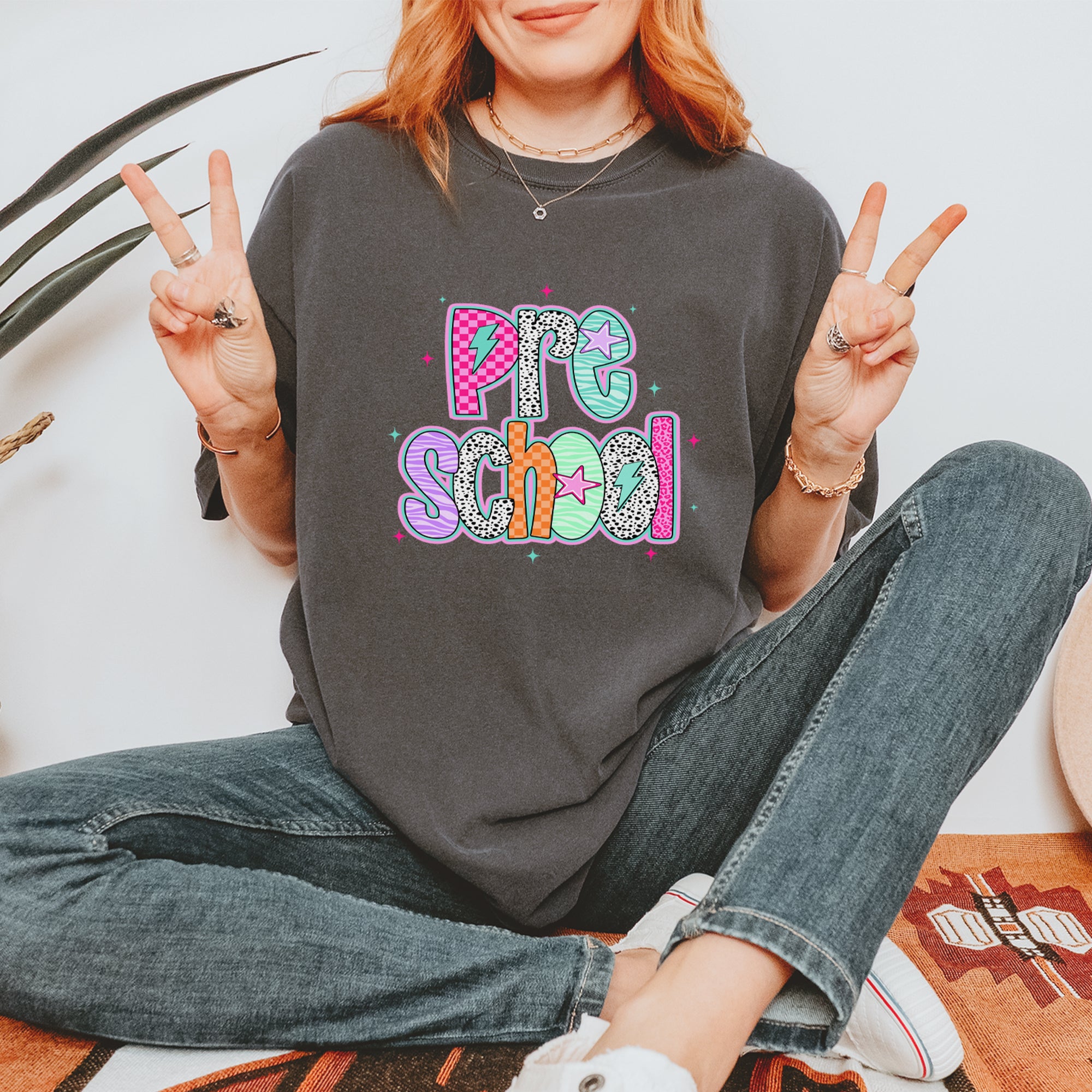 Preschool Power Colorful Back to School Vintage Soft Unisex T-shirt 