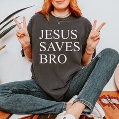 Jesus Saves Bro graphic on Garment-Dyed Heavyweight Unisex T-Shirt alternate view 2