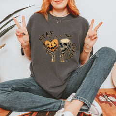 Stay Creepy Skull and Pumpkin Halloween Vintage Soft Unisex T-shirt 