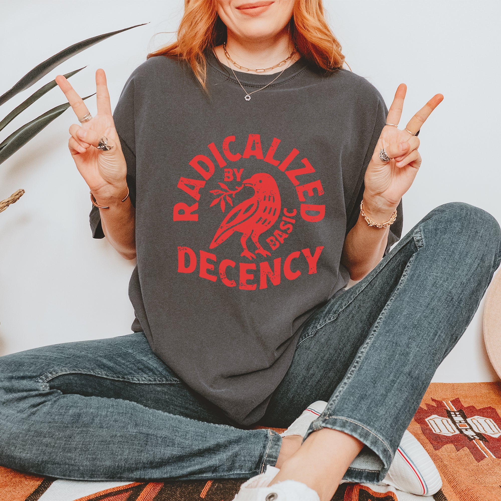 Radicalized by Basic Decency Dove Protest Statement Vintage Soft Unisex T-shirt 
