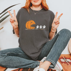 Pumpkin Pacman Chasing Ghosts Halloween Vintage Soft Unisex T-shirt 