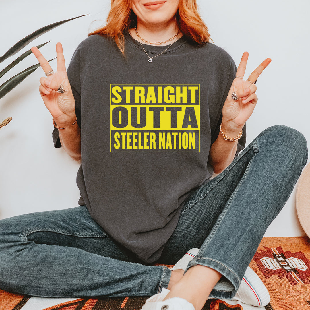 Straight Outta Steeler Nation Football graphic on Garment-Dyed Heavyweight Unisex T-Shirt alternate view 32