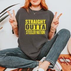 Straight Outta Steeler Nation Football graphic on Garment-Dyed Heavyweight Unisex T-Shirt alternate view 32