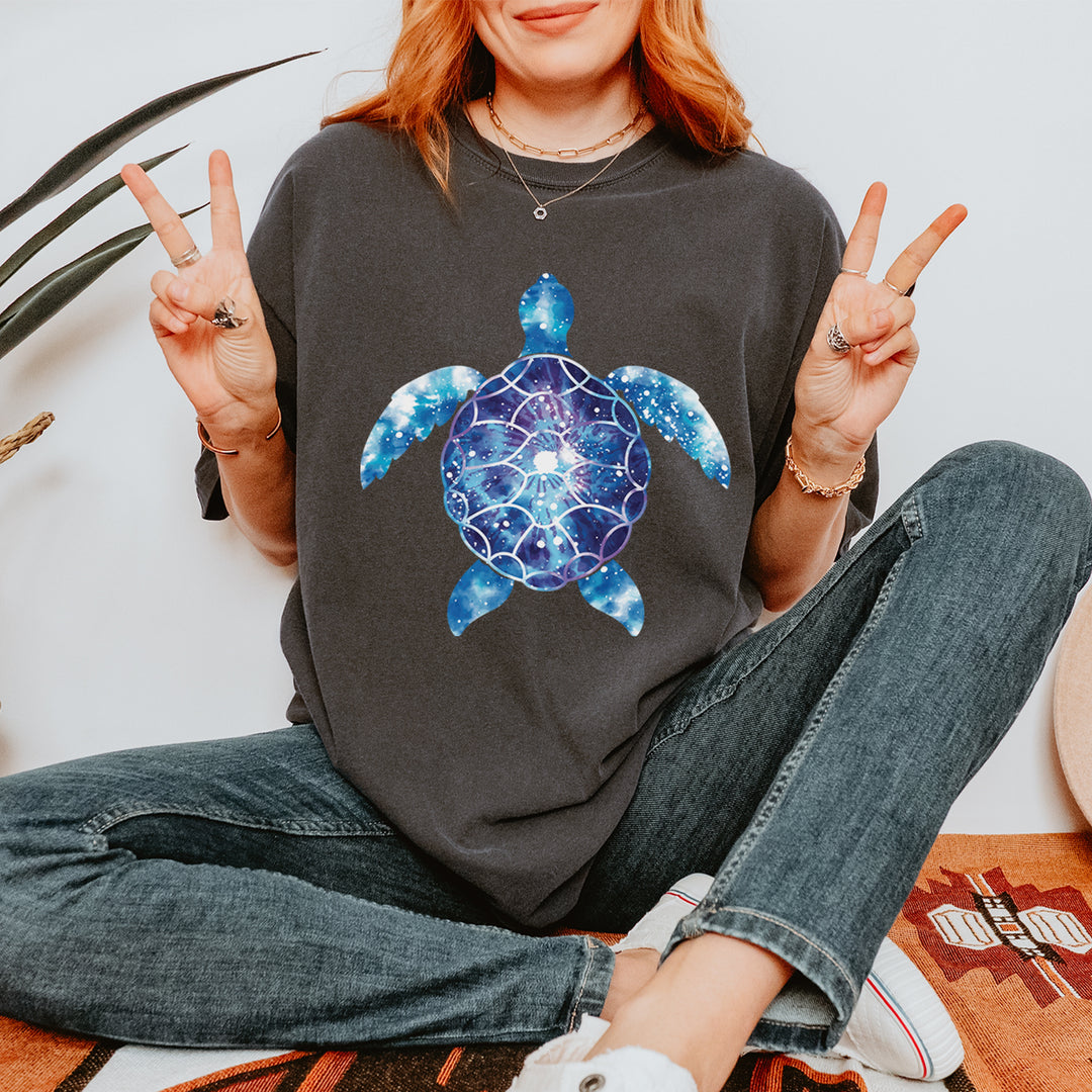 Ocean Aura Tie-Dye Sea Turtle graphic on Garment-Dyed Heavyweight Unisex T-Shirt alternate view 4