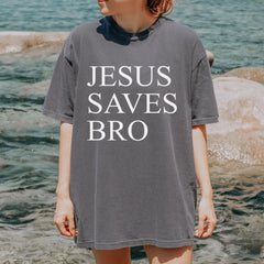 Jesus Saves Bro graphic on Garment-Dyed Heavyweight Unisex T-Shirt alternate view 3