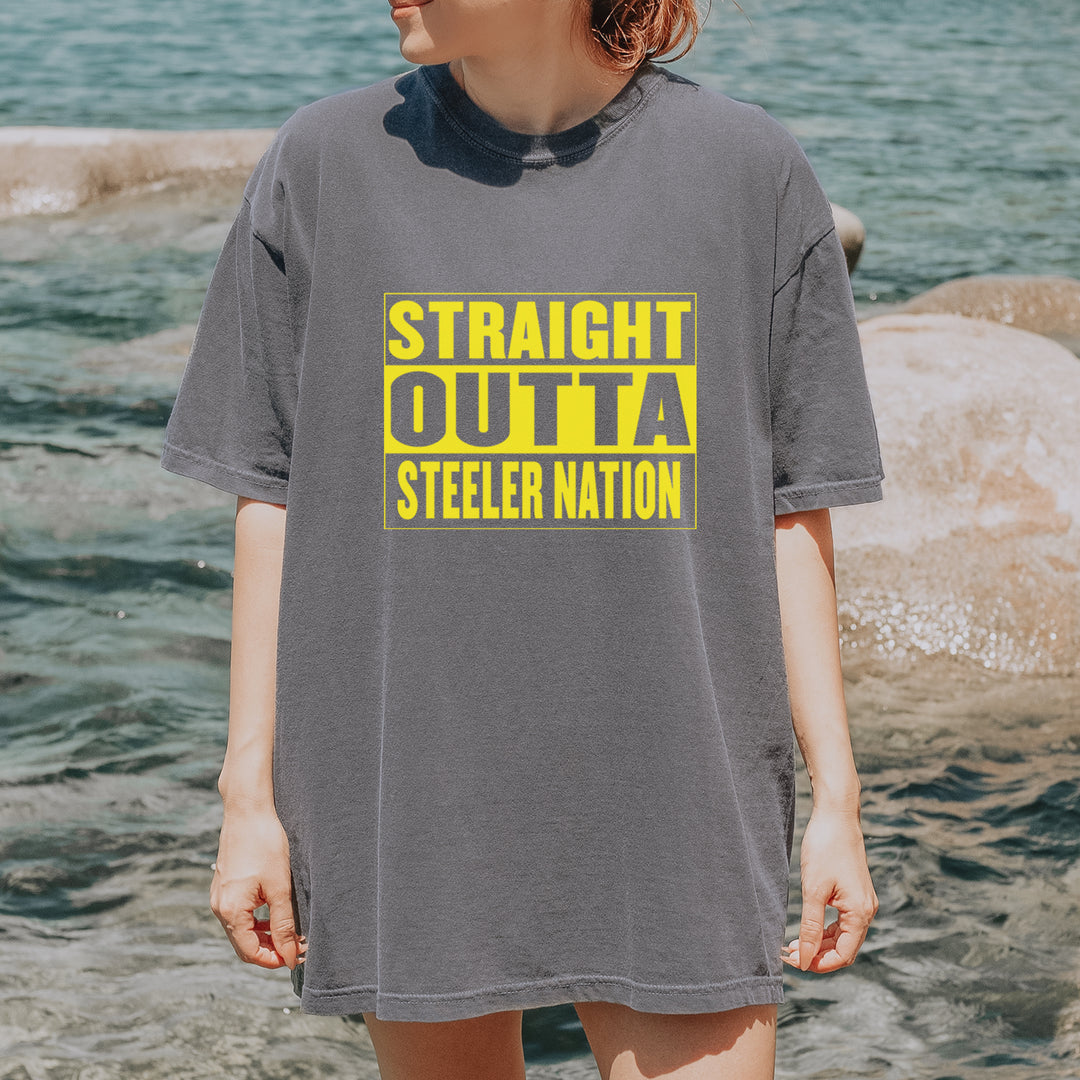 Straight Outta Steeler Nation Football graphic on Garment-Dyed Heavyweight Unisex T-Shirt alternate view 33