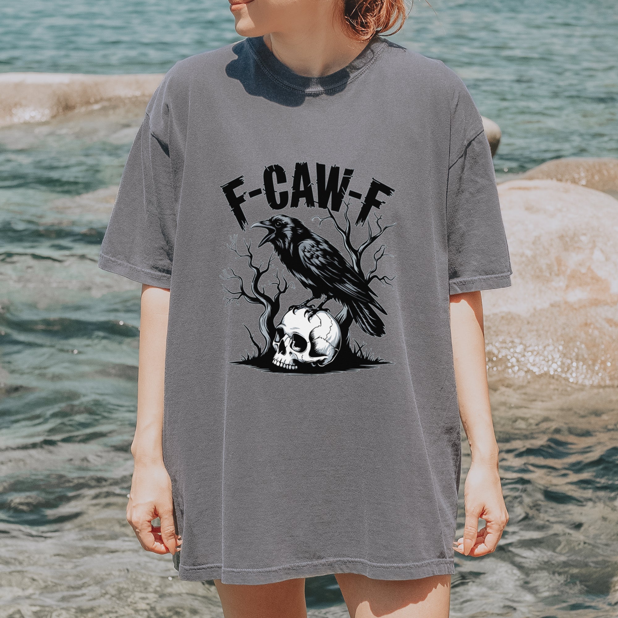 F-Caw-F Crow On Skull F-ck Off Gothic Vintage Soft Unisex T-shirt 