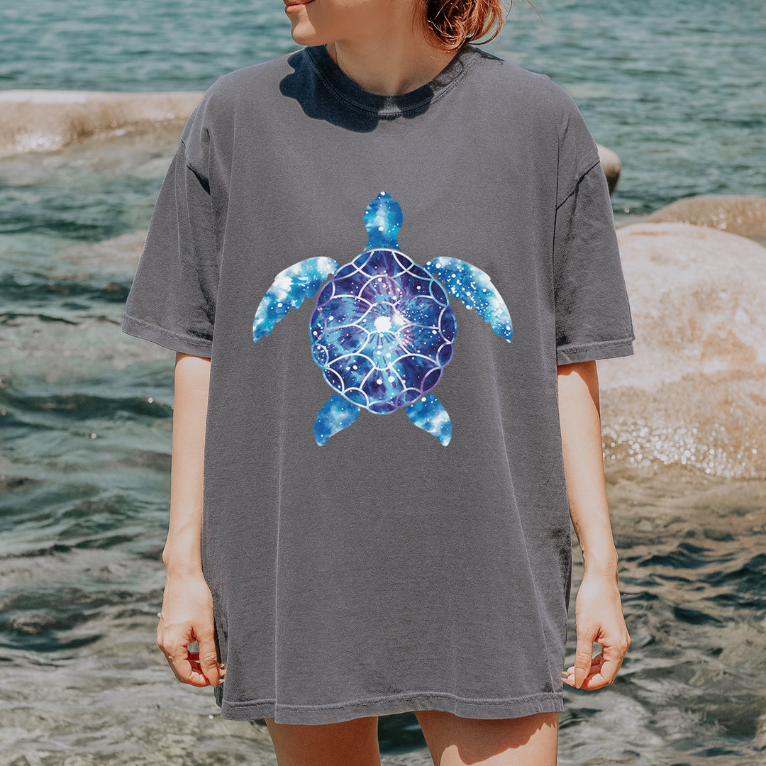 Ocean Aura Tie-Dye Sea Turtle graphic on Garment-Dyed Heavyweight Unisex T-Shirt alternate view 5
