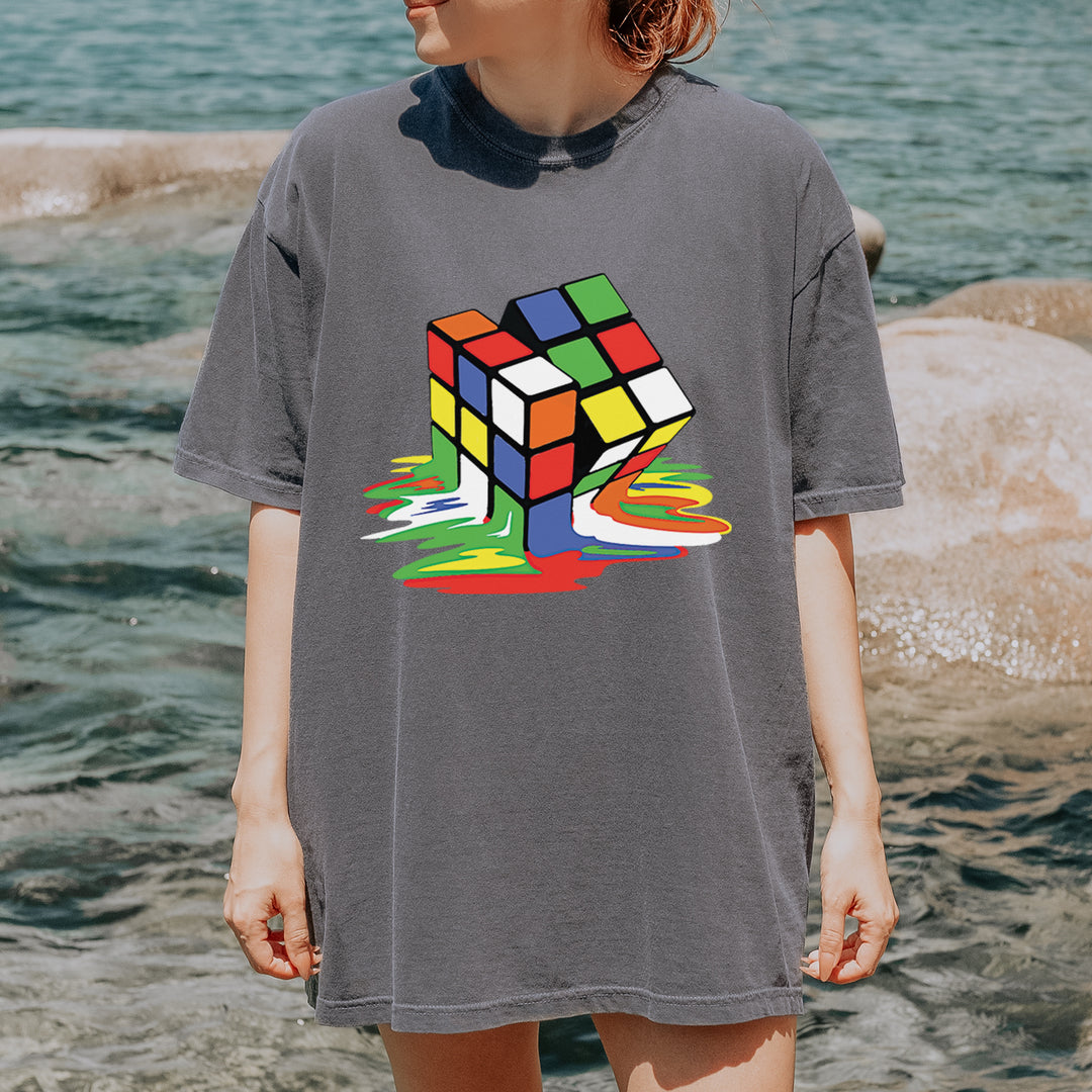 Melting Multi-Colored Cube graphic on Garment-Dyed Heavyweight Unisex T-Shirt alternate view 5