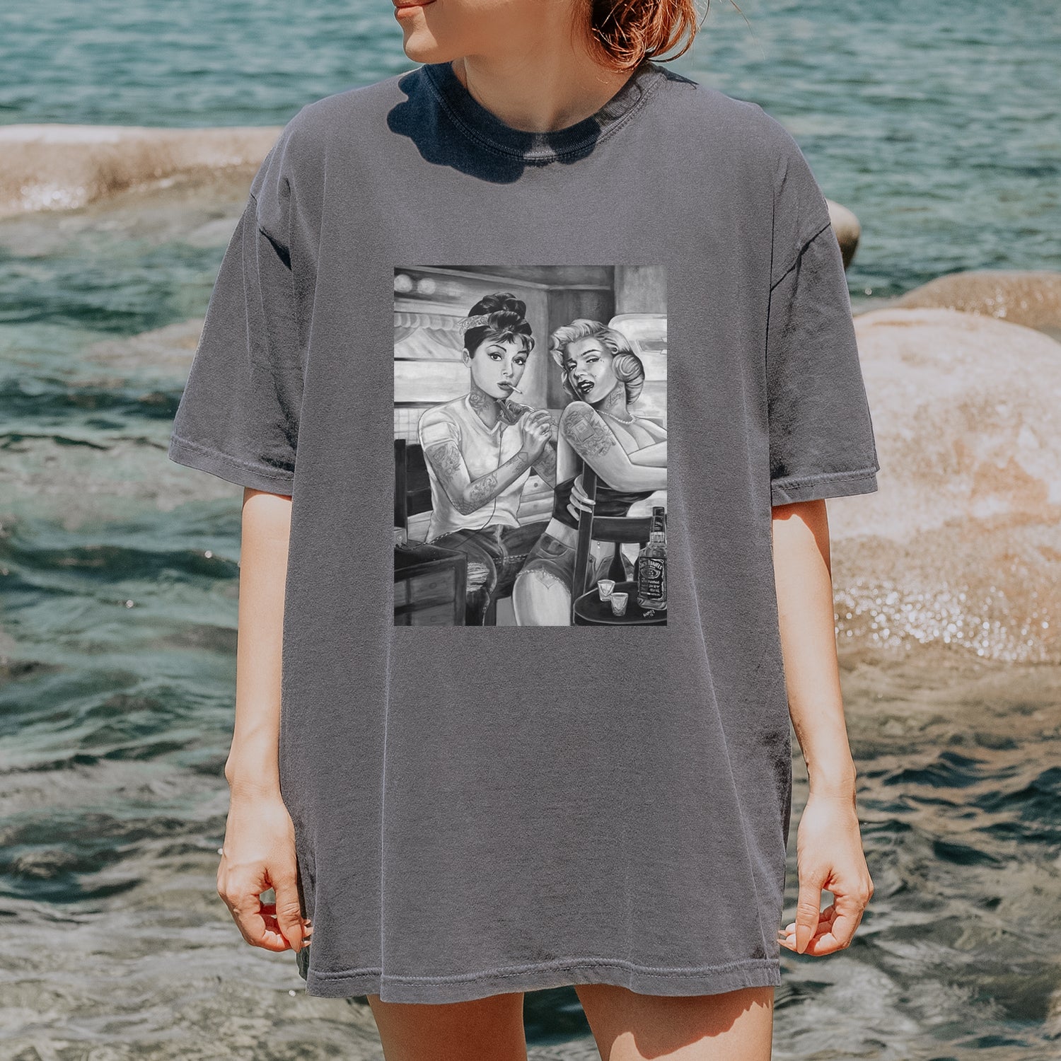 Monroe and Audrey Hepburn Tattooed Icons Vintage Soft Unisex T-shirt 