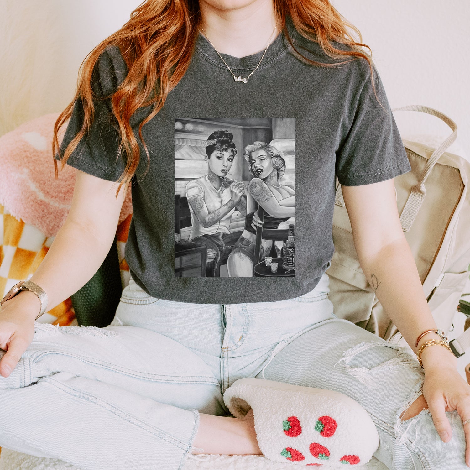 Monroe and Audrey Hepburn Tattooed Icons Vintage Soft Unisex T-shirt 