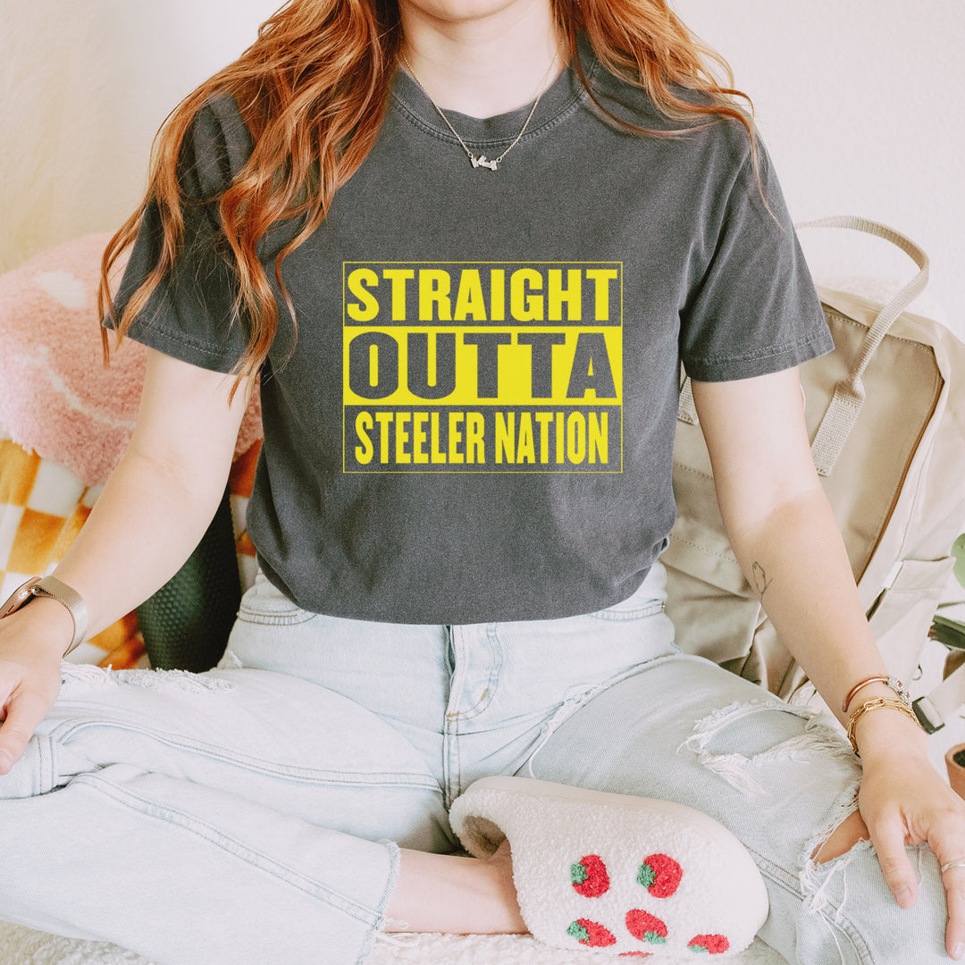 Straight Outta Steeler Nation Football graphic on Garment-Dyed Heavyweight Unisex T-Shirt alternate view 34