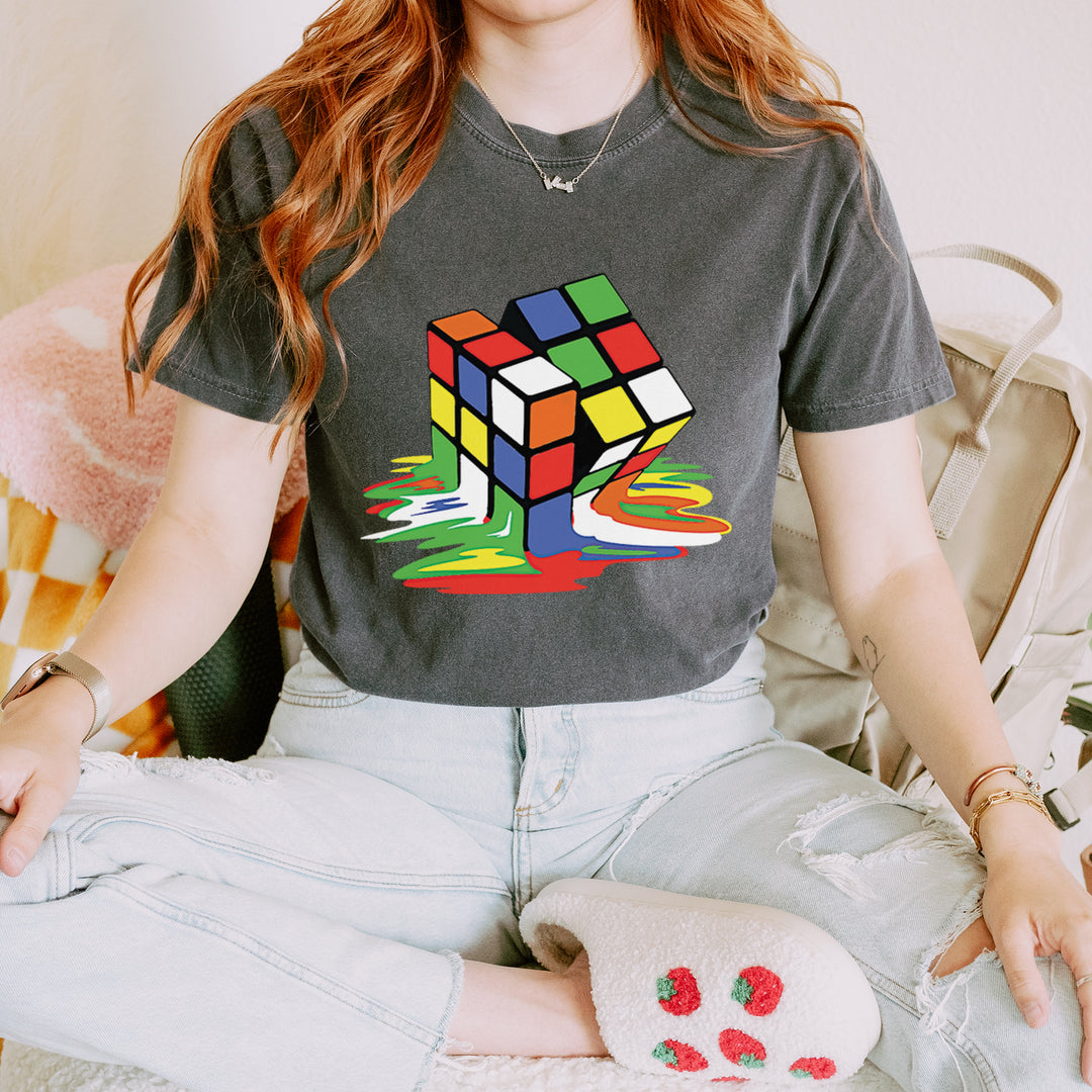 Melting Multi-Colored Cube graphic on Garment-Dyed Heavyweight Unisex T-Shirt alternate view 6