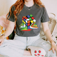 Melting Multi-Colored Cube graphic on Garment-Dyed Heavyweight Unisex T-Shirt alternate view 6