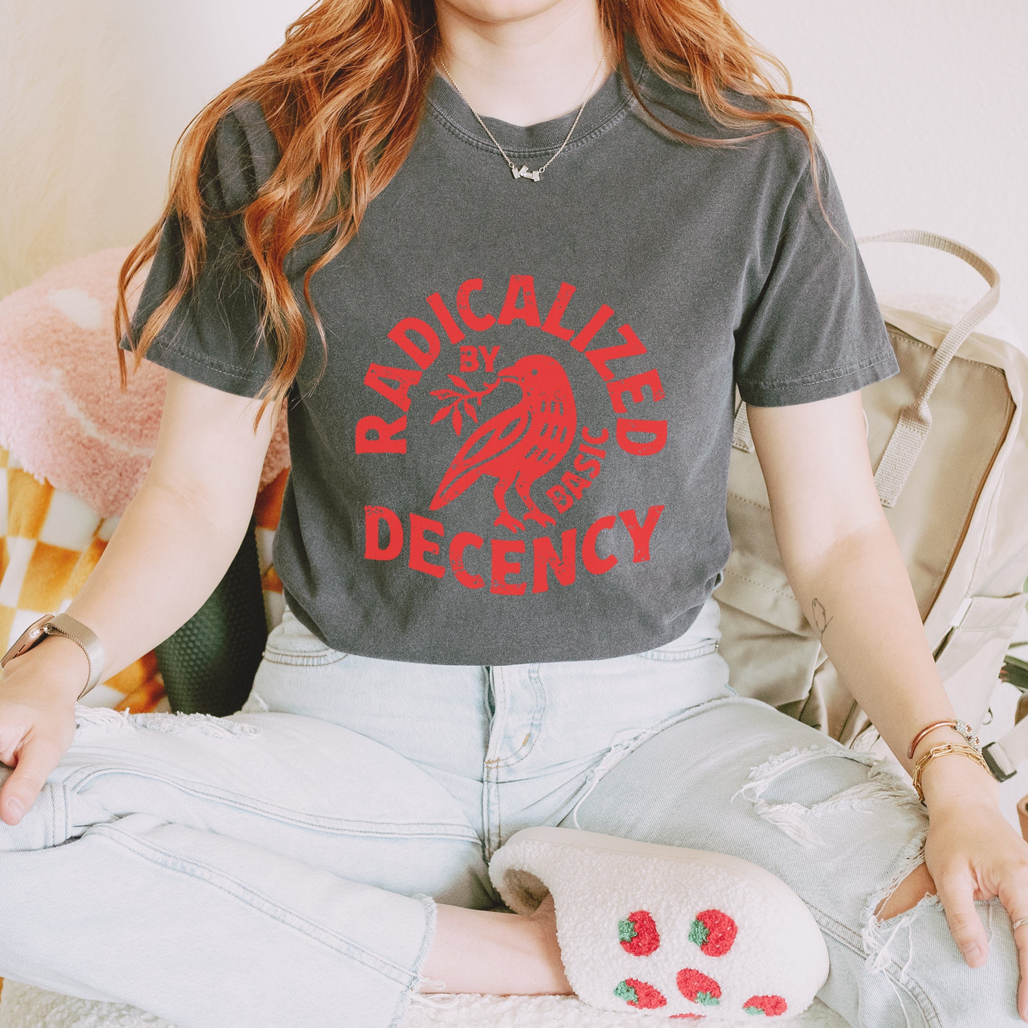 Radicalized by Basic Decency Dove Protest Statement Vintage Soft Unisex T-shirt 