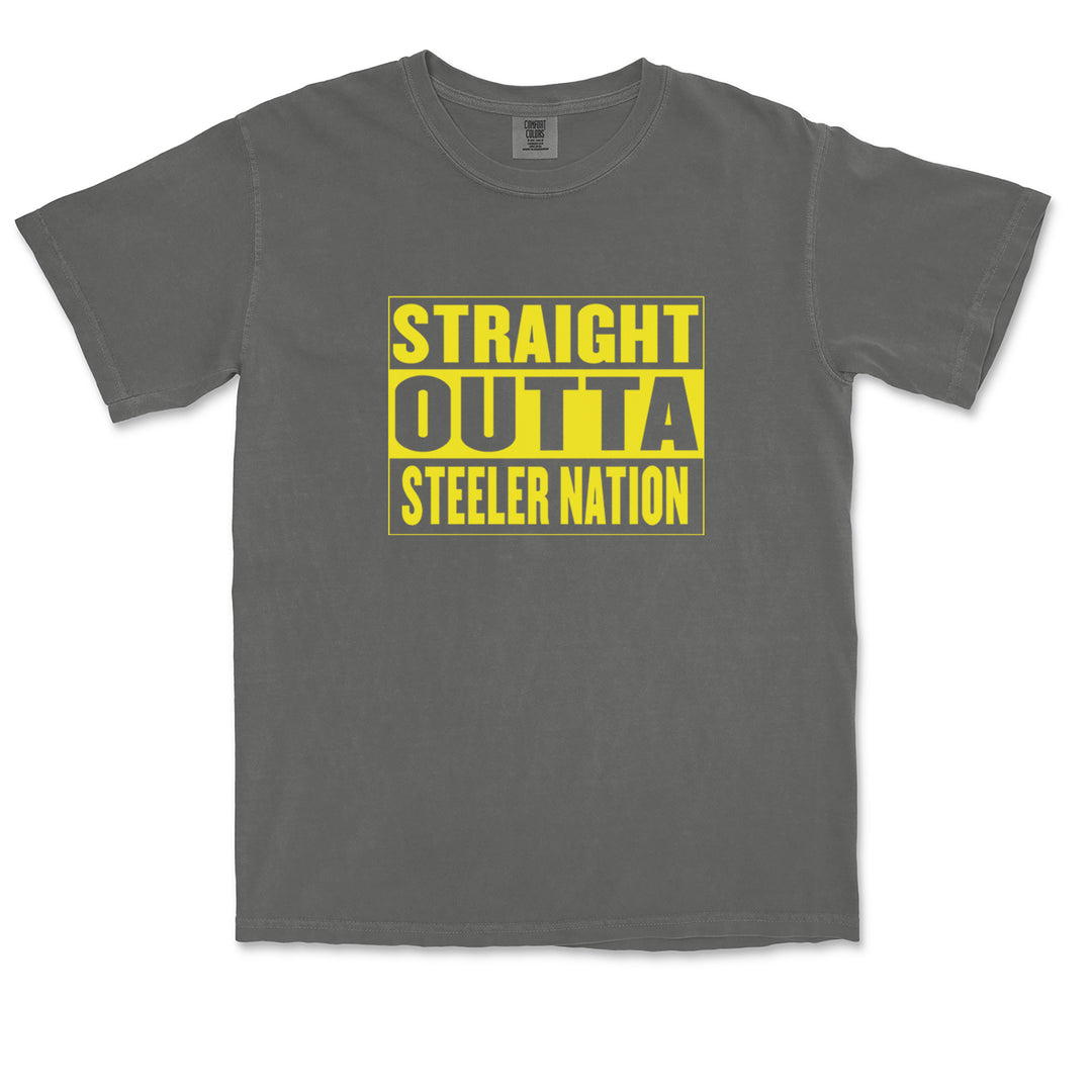 Straight Outta Steeler Nation Football graphic on Garment-Dyed Heavyweight Unisex T-Shirt alternate view 35
