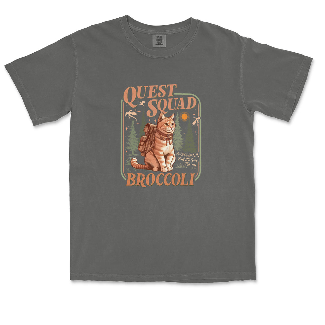 Quest Squad Broccoli Cat Fantasy Reader  Vintage Soft Unisex T-shirt 