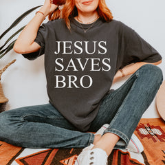Jesus Saves Bro graphic on Garment-Dyed Heavyweight Unisex T-Shirt alternate view 5