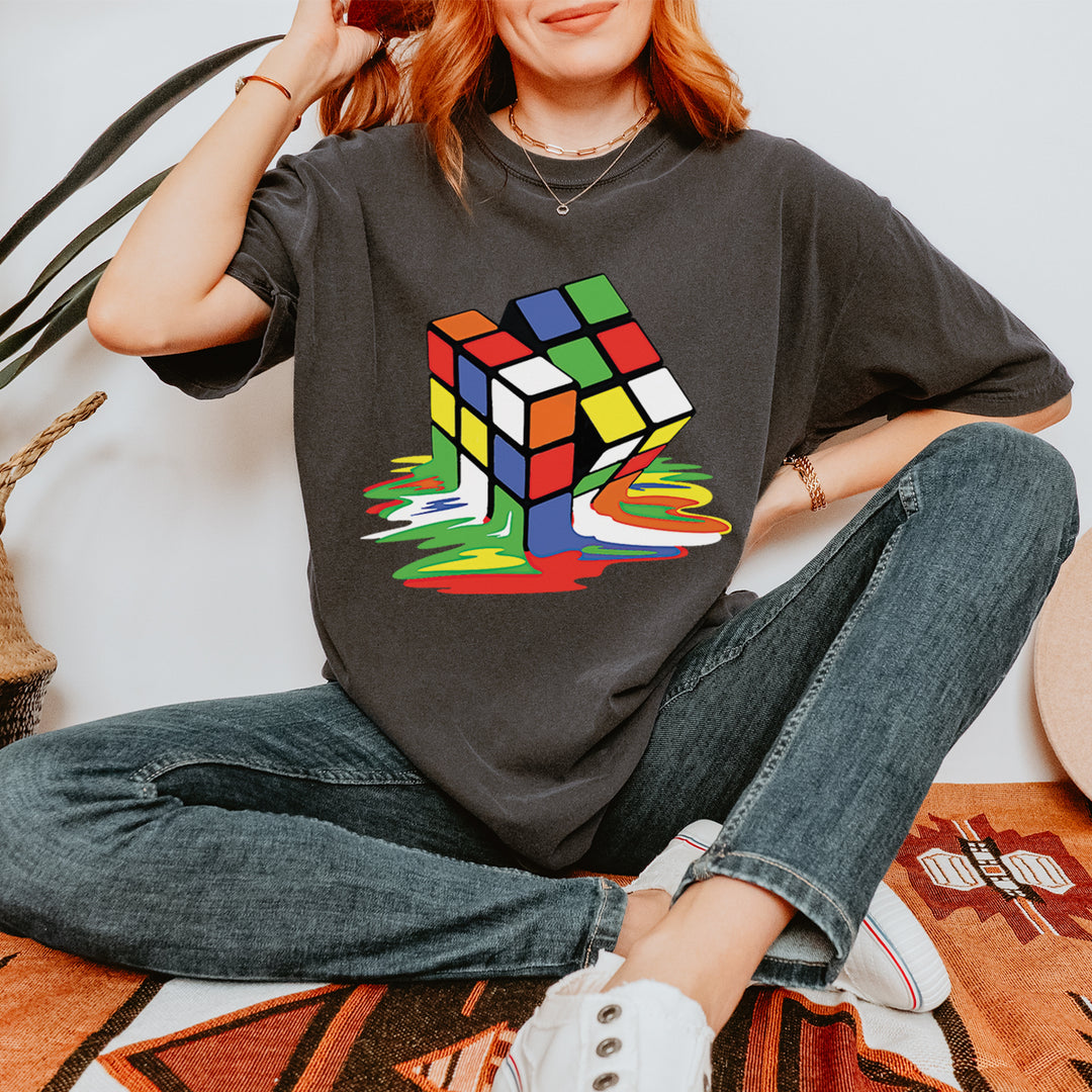 Melting Multi-Colored Cube graphic on Garment-Dyed Heavyweight Unisex T-Shirt alternate view 7