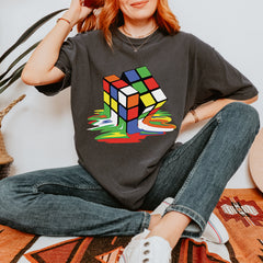 Melting Multi-Colored Cube graphic on Garment-Dyed Heavyweight Unisex T-Shirt alternate view 7