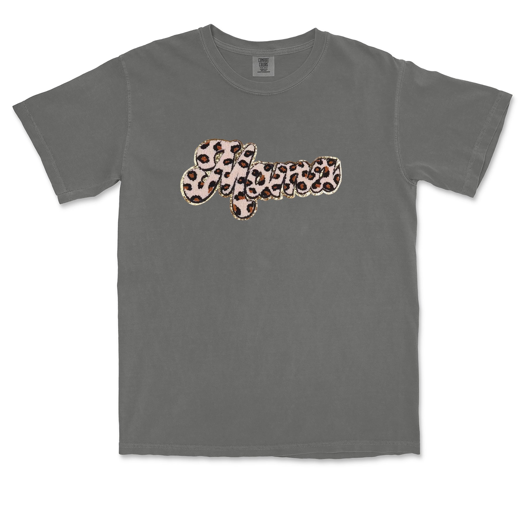 Mama Cheetah Print Glitter Chenille Patch Vintage Soft Unisex T-shirt 