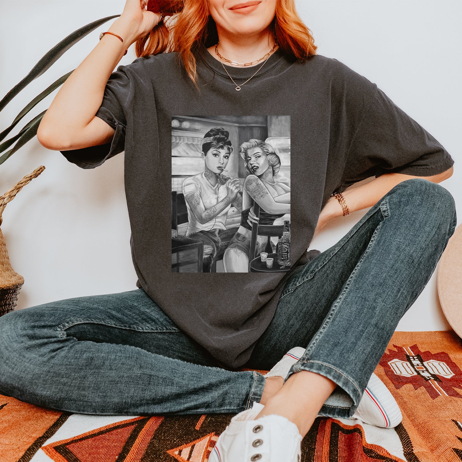 Monroe and Audrey Hepburn Tattooed Icons Vintage Soft Unisex T-shirt 