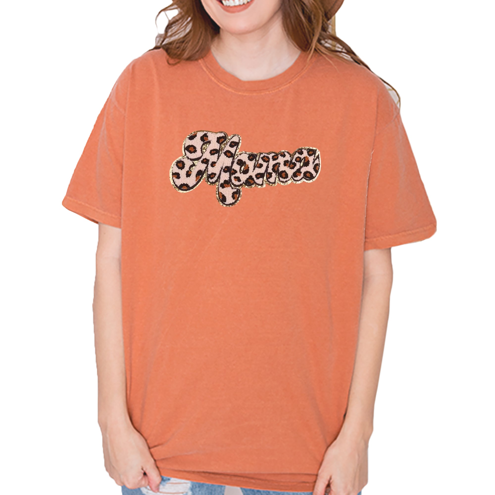 Mama Cheetah Print Glitter Chenille Patch Vintage Soft Unisex T-shirt Yam
