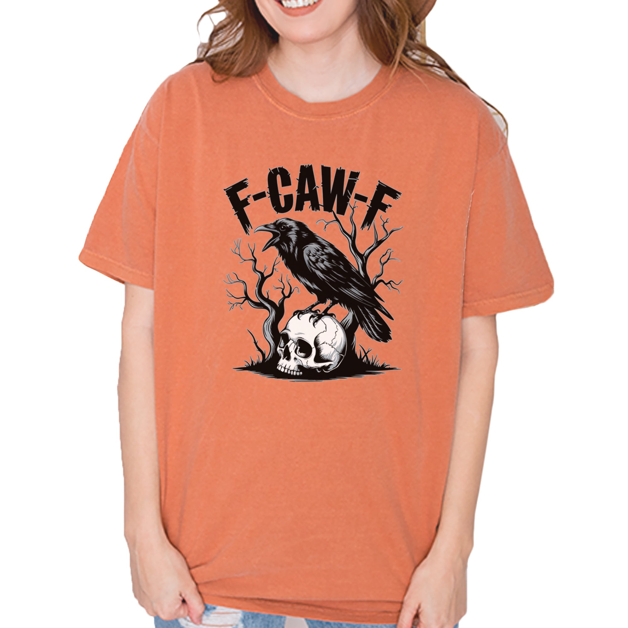 F-Caw-F Crow On Skull F-ck Off Gothic Vintage Soft Unisex T-shirt Yam