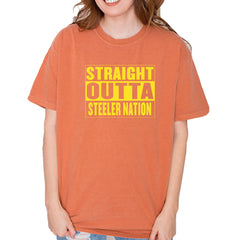 Straight Outta Steeler Nation Football graphic on Garment-Dyed Heavyweight Unisex T-Shirt in Yam