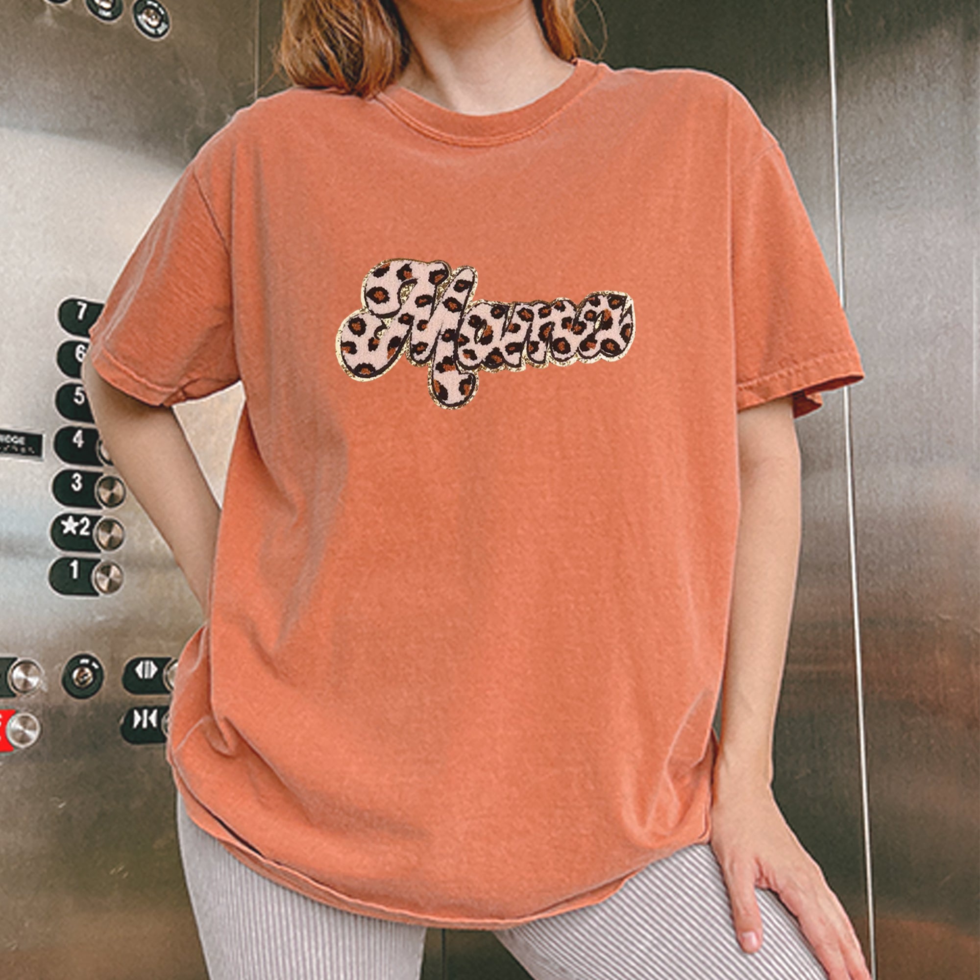 Mama Cheetah Print Glitter Chenille Patch Vintage Soft Unisex T-shirt 