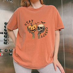 Stay Creepy Skull and Pumpkin Halloween Vintage Soft Unisex T-shirt 