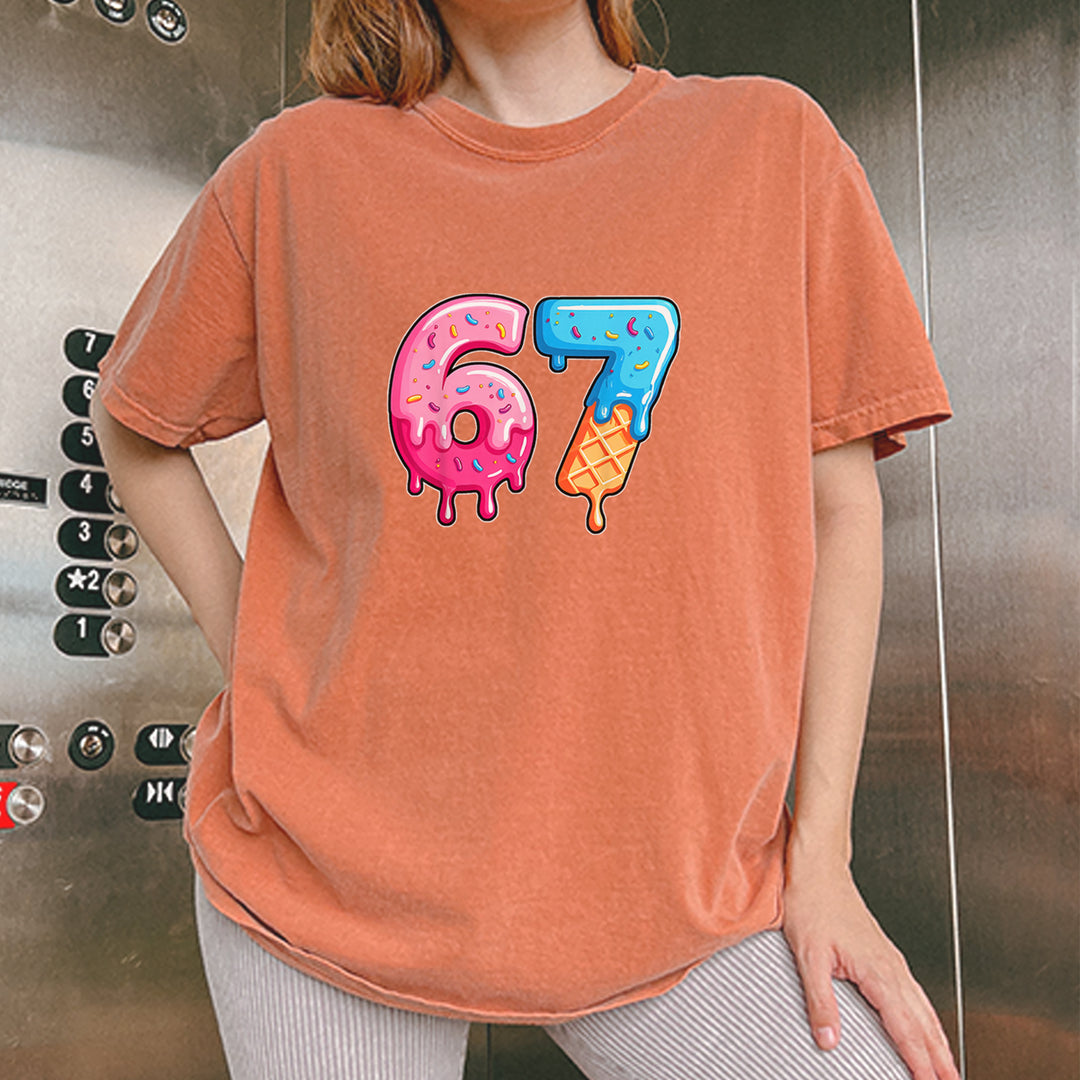 67 Dripping Ice Cream Donut Melt Vintage Soft Unisex T-shirt 