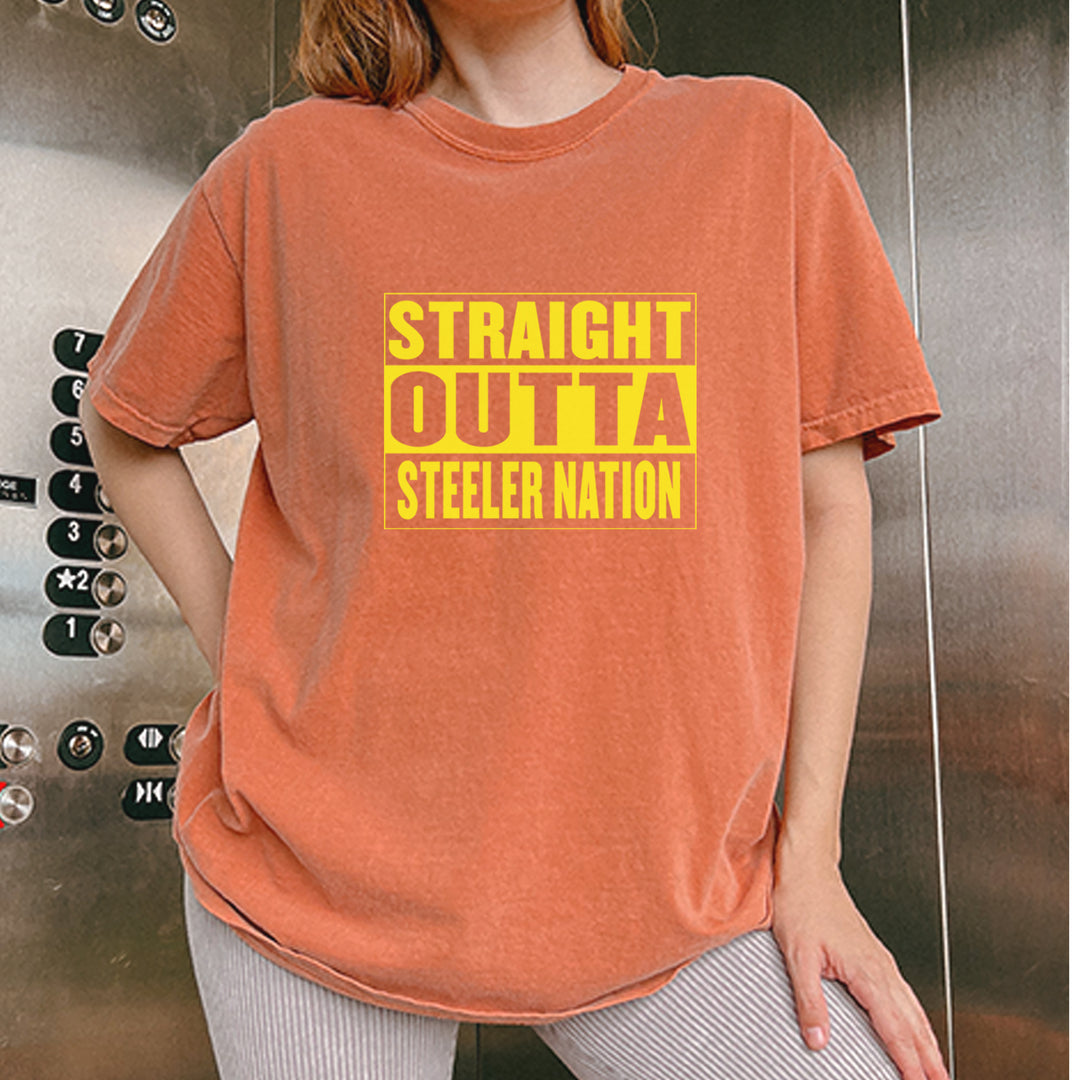 Straight Outta Steeler Nation Football graphic on Garment-Dyed Heavyweight Unisex T-Shirt alternate view 36