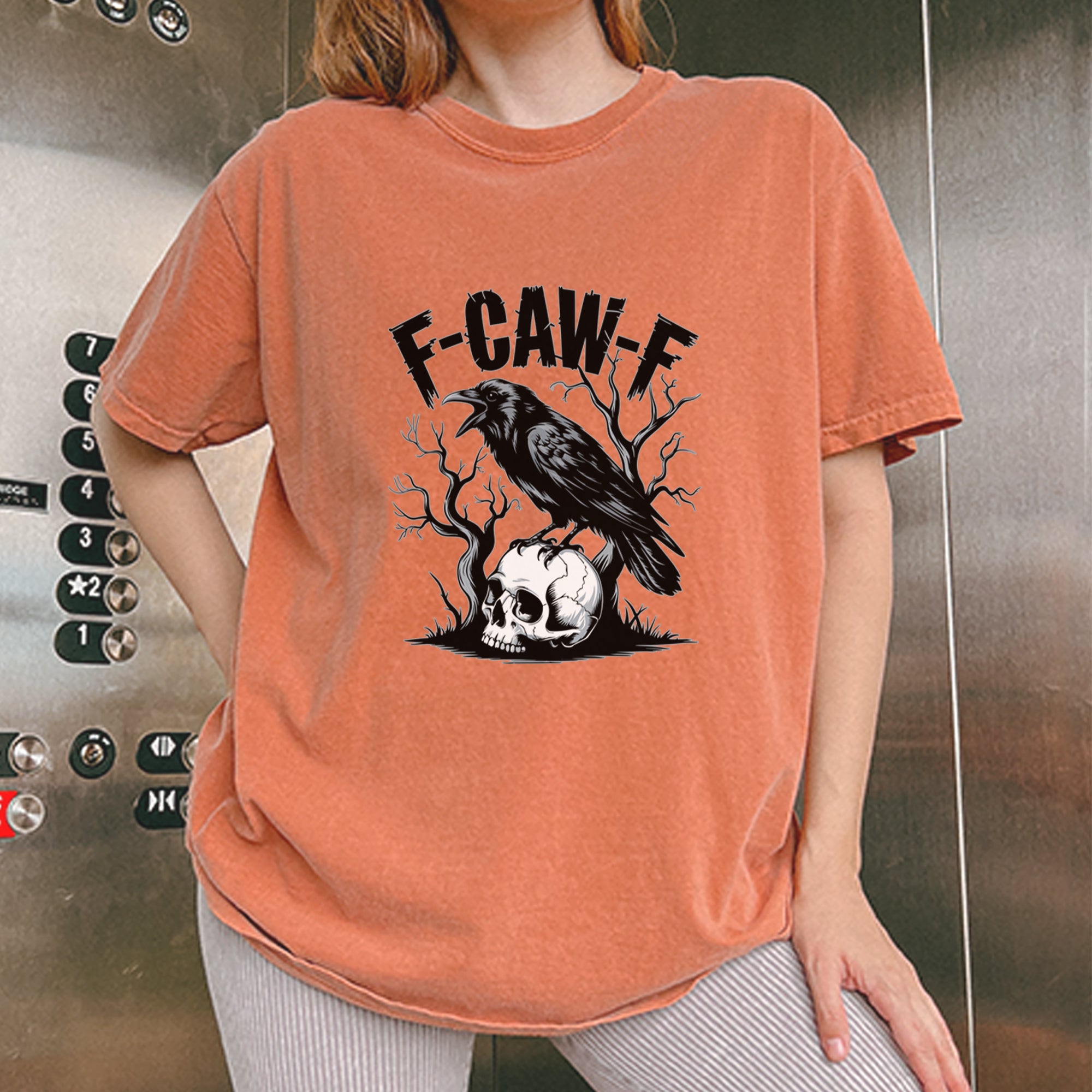 F-Caw-F Crow On Skull F-ck Off Gothic Vintage Soft Unisex T-shirt 