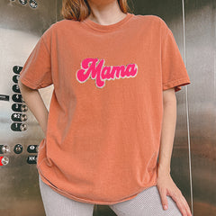 Mama Hot Pink Glitter Chenille Patch Vintage Soft Unisex T-shirt 