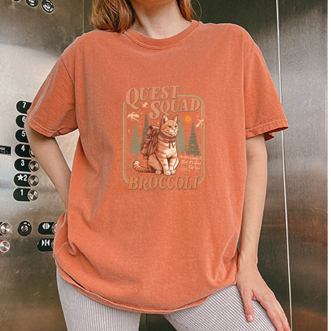 Quest Squad Broccoli Cat Fantasy Reader  Vintage Soft Unisex T-shirt 