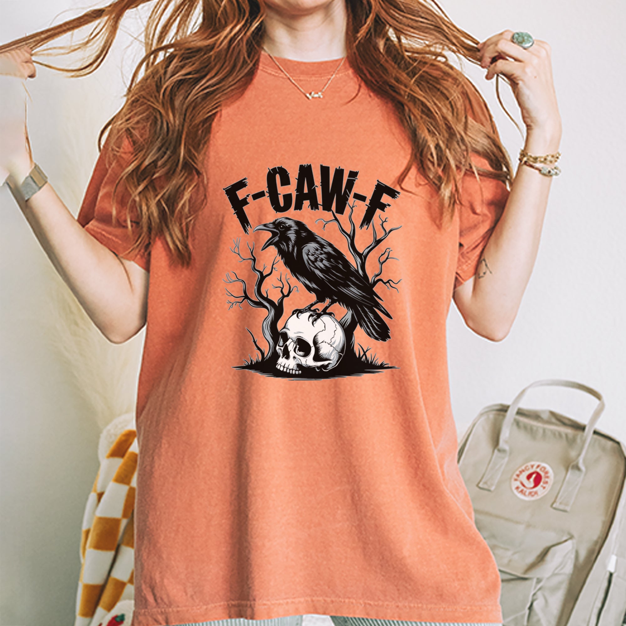 F-Caw-F Crow On Skull F-ck Off Gothic Vintage Soft Unisex T-shirt 
