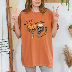Stay Creepy Skull and Pumpkin Halloween Vintage Soft Unisex T-shirt 