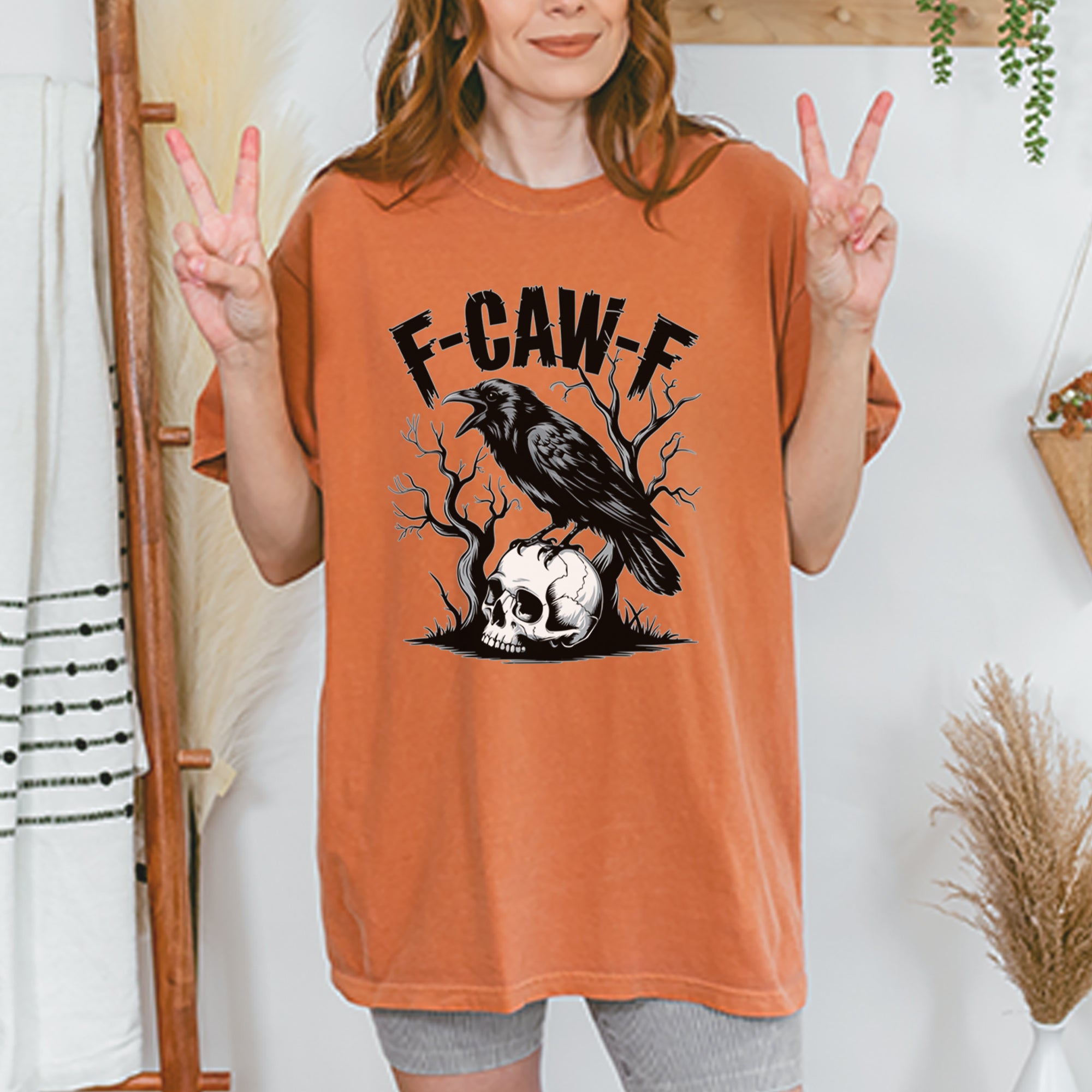 F-Caw-F Crow On Skull F-ck Off Gothic Vintage Soft Unisex T-shirt 