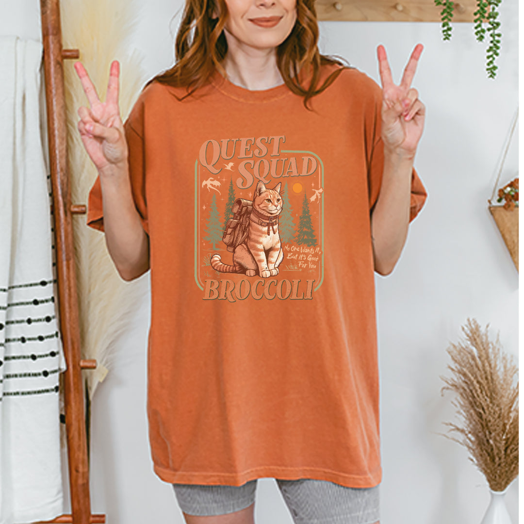 Quest Squad Broccoli Cat Fantasy Reader  Vintage Soft Unisex T-shirt 