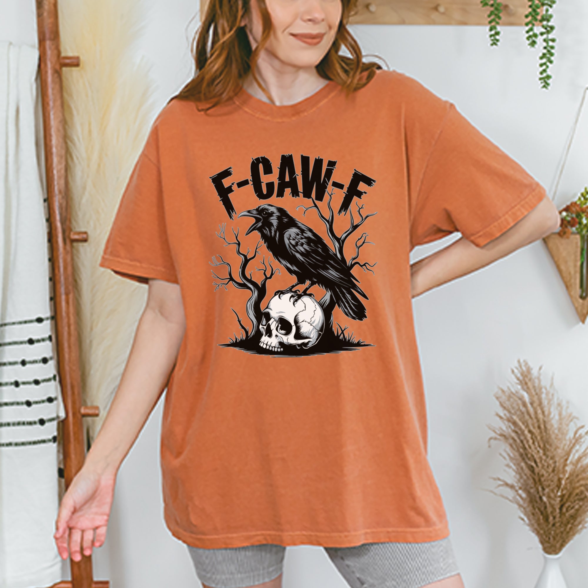 F-Caw-F Crow On Skull F-ck Off Gothic Vintage Soft Unisex T-shirt 
